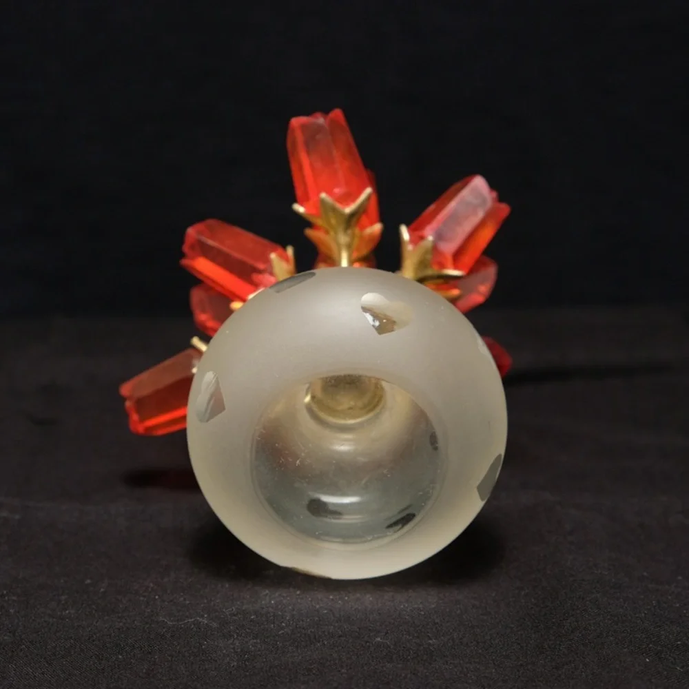 Frosted Art Crystal Glass Vase and Lucite Rose Brass Stem Bouquet Paperweight - Picture 2 of 5